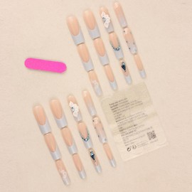 Hkanlre Press on Long Nails Square Blue Fake Nails Tips Full Cover False Gradient 3D Flower Nails for Women and Girls 24PCS