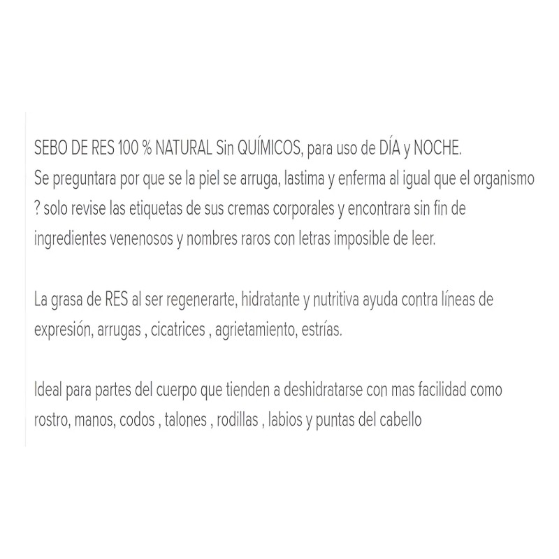 Crema De Sebo Bovino Manteca De Vaca Natural Arrugas Manchas