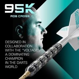 TARGET Darts Rob Cross 95K Steel Tip Swiss Point Darts, 95% Tungsten Darts with K-Flex Flights, 21G | Voltage Darts, Player Edition Swiss Points K Flex Dart Set, Swiss Point Tool Included