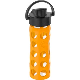 Lifefactory 16-Ounce Glass Water Bottle with Active Flip Cap and Protective Silicone Sleeve, Marigold