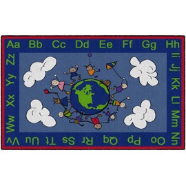 Flagship Carpets Happy World Rug, Educational Carpet for Children's Classroom, Home and School Playroom or Children's Bedroom, 5' x 8', Blue/Multi-Color