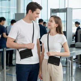 P.travel Passport Holder for Travel, RFID Blocking Passport Wallet with Adjustable Shoulder Strap, Holds 3 Passports, 4 Card Slots & AirTag Slot, Lightweight Travel Essentials for Men & Women