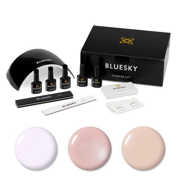 Bluesky Gel Nail Polish Starter Kit - Natural, Gel Nail Kit with 24W UV LED Lamp Nail Dryer, 3 x 10ml Gel Nail Polishes, Cleanser Wipes, Top and Base Coat, Nail File and Buffer