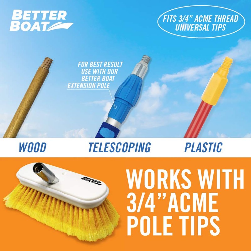 Soft Boat Deck Brush, Heavy-Duty Marine Brush Head, 8" Bristle