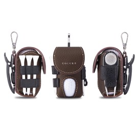 COGURE Genuine Leather Golf Ball Case for Men Women 2 Balls Tee Storage Green Fork Marker Glove Holder Rotating Clip with Gift Box CopGBC-L Left Hip Green