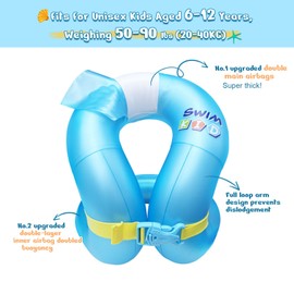 Toddler Swim Vest-Kids Swim Floaties for 5-12Yrs, 50-90 lbs, Portable Inflatable Pool Floats with Adjustable Safety Buckle and Double Surround Air Bag (Blue, M(for Weight:50-90lbs))