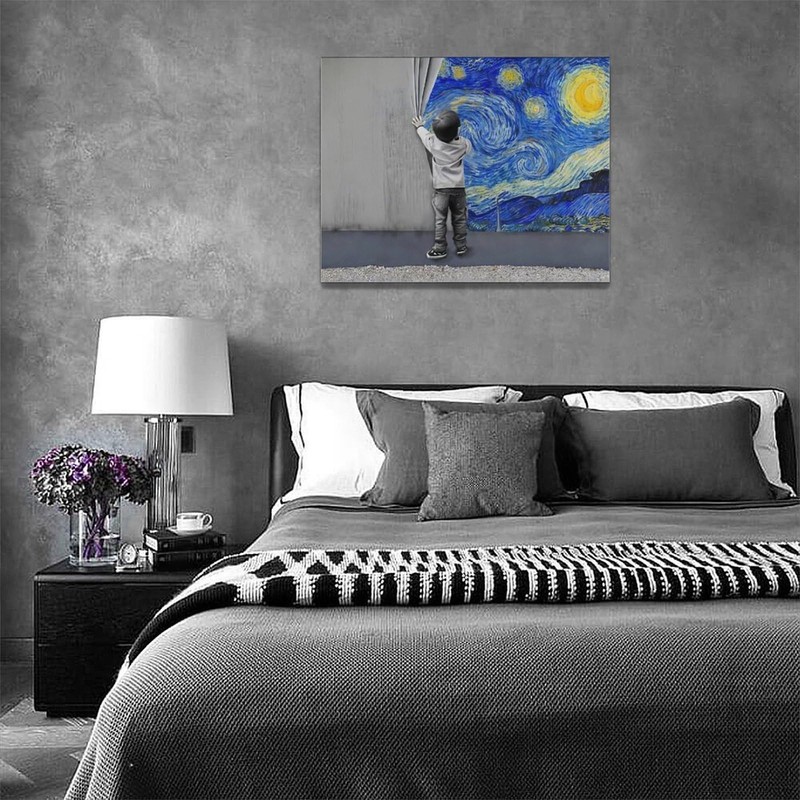 xiilo Banksy Wall Art Boys Starry Night Street Graffiti Pictures