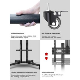 Forged Stand Mobile TV Cart withWheels for 23-60 Inch LCD LED OLEDFlat Screen Curved TV, Rolling TVStand Height Adjustable Tilt Holds 88Lbs, Wall Mounted Full Motion MobileTV Stand Rolling TV Stand tvcartPortable TV full  motion lgoled temper glass base