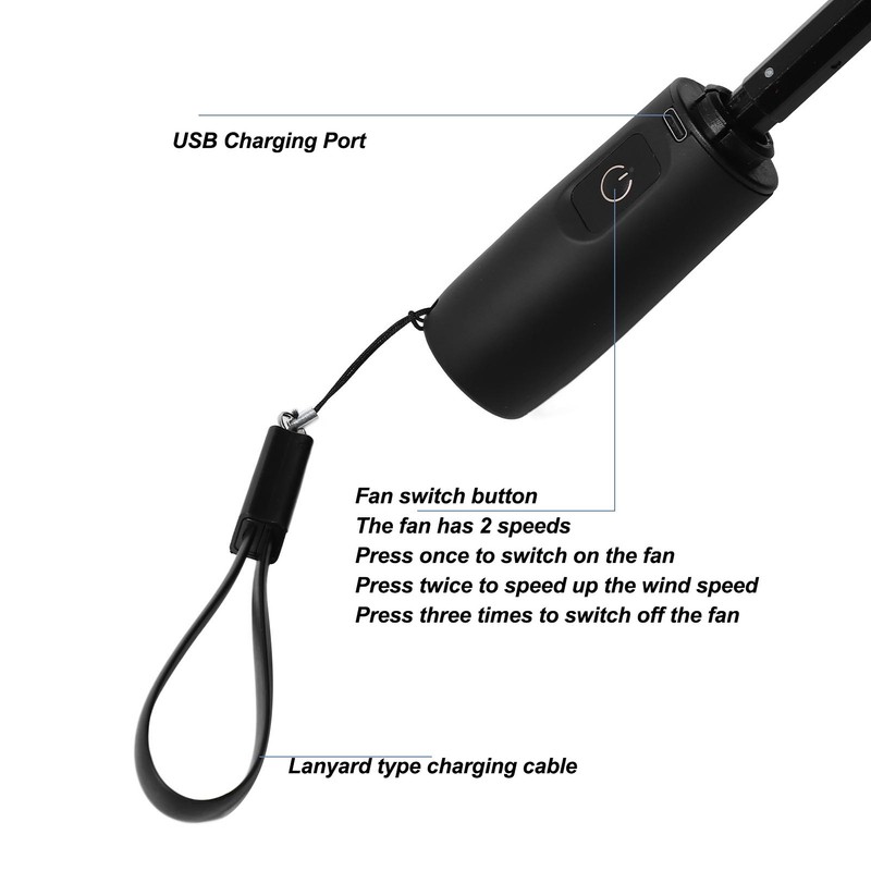 Portable Umbrella with Fan 8 Fiberglass Ribs Windproof Umbrella for