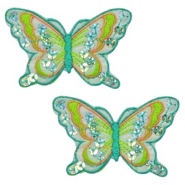 Expo International Iron-On Butterfly Sequin Patch Pack of 2 Applique, Green Multi