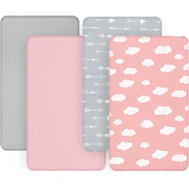 Biloban Crib Fitted Sheets Soft Breathable Crib Sheets for Baby 52"×28" 4 Pack Multi-Opt - Pink Cloud & Gray Arrowhead