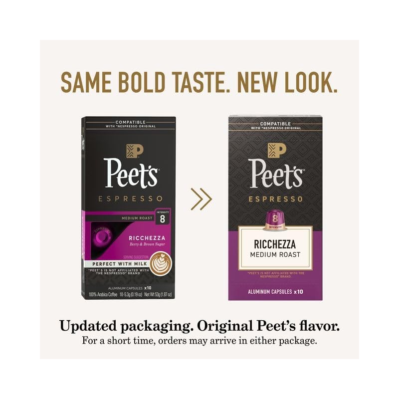 Peet's Coffee, Medium Roast Espresso Capsules, Compatible with Nespresso Original
