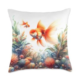 Goldfish Pet Decor Oranda Fancy Goldfish Lovers Aquarium Fish Design Throw Pillow, 18x18, Multicolor