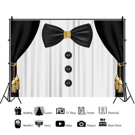 OERJU 10x8ft Gentleman Tuxedo Backdrop for Birthday Party Banner Black and White Suit Bow Tie Decoration Father's Day Photography Background for Baby Boy Shower 1st Birthday Photo Booth Props Vinyl