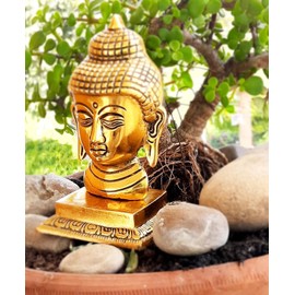 WC_Metal Buddha Statue for Home Decor, Gautam Buddha face showpiece feng Shui Figurine Reiki Zen Meditation Spiritual Idol Sculpture for Living Room Decoration 6"…