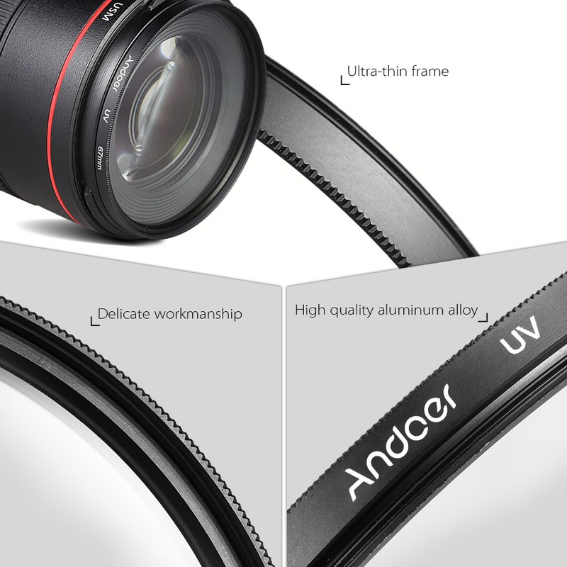 Andoer 72mm Lens Filter Kit UV+CPL+FLD+ND(ND2 ND4 ND8) with Carry