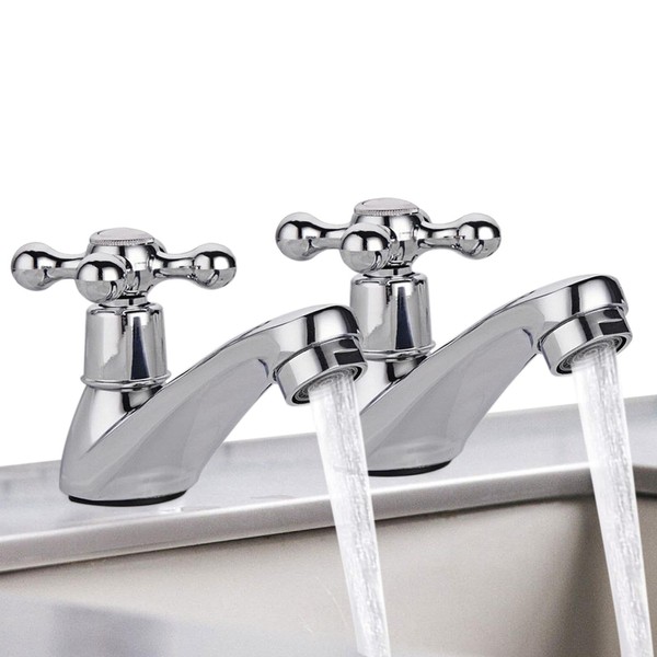 2 Pieces Traditional Bathroom Faucets, Chrome Hot and Cold Faucets,