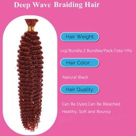 Deep Wave Bulk hair for Braiding No Weft Faux Micro Braiding Hair Braids Extensions for Box Boho Braids 2 Braids Per Pack (350#, 24 Inch)