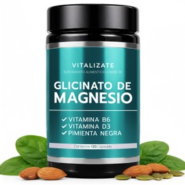 Glicinato de Magnesio 2700 mg por Porción | 378 mg de Magnesio Elemental | Fórmula Quelada 4 en 1 con B6, D3 y Pimienta Negra | Magnesio Glicinato | M