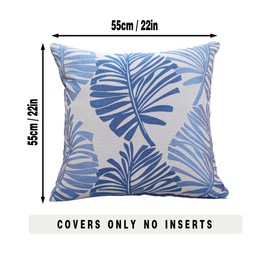 Tennove Cushion Covers 55x55cm Cotton Linen & Velvet Soft Throw Pillow Covers Set of 2 Decorative Tropic Leaf Pattern Square Cushion Cases Pillowcases for Couch Sofa Home Décor, Dark Blue