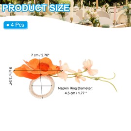 PATIKIL Handmade Orchid Flower Napkin Rings, 4 Pack Handcraft Floral Napkin Holder for Wedding Birthday Banquet Table Decoration Christmas Thanksgiving, Orange