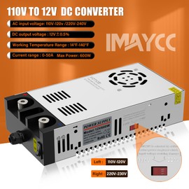 Diesel Heater Power Supply,110V to 12V DC Converter, IMAYCC AC to DC Converter 600W 50A,120V to 12V Power Supply