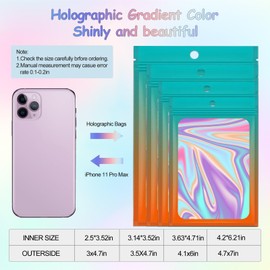 200 Pieces Resealable Mylar Zip lock Bags, Holographic Gradient Bags with Clear Window, Packaging Pouch Party Bags Sample Bags 3.5X4.7IN Light Blue&Orange