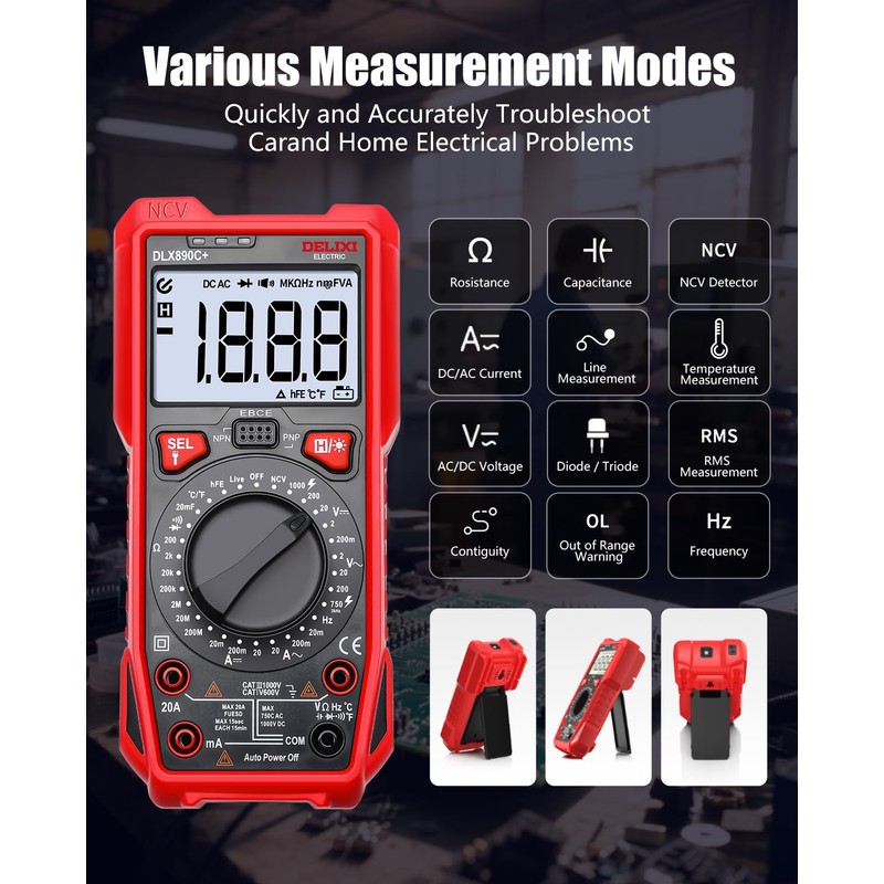DELIXI Digital Multimeter, Auto-Ranging Tester with 1999 Counts High Accuracy