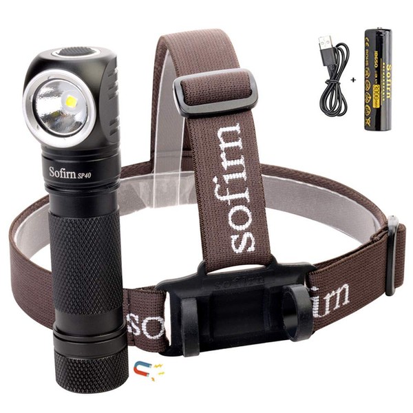 Sofirn SP40 Rechargeable Headlamp 1200 Lumen, Powerful XPL 5500K LED Flashlight with 3000mAh battery (Inserted), Right Angle Headlight for Repairing Running Camping Hiking