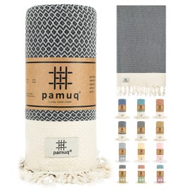 Pamuq® Beach Towel - XXL Sauna Towel / Bath Towel - Large Cotton Hammam Towel - Oeko-Tex® Shower Towel / Pestemal Hand Towel / Fouta / Pareo / Yoga Towel / Sports Towel / Sarong - For Men and Women