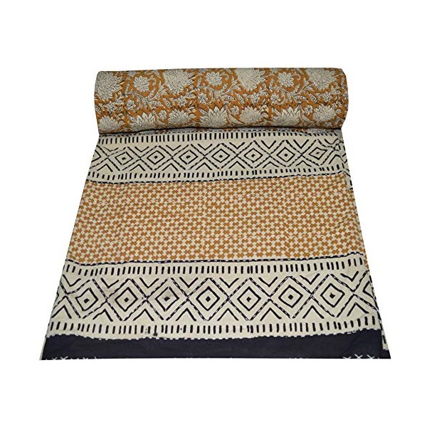 V Vedant Designs Indian Handmade Queen Cotton Kantha Quilt Throw