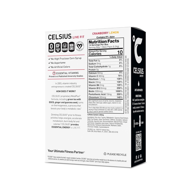 CELSIUS On The Go Cranberry Lemon, Sugar Free Energy Drink