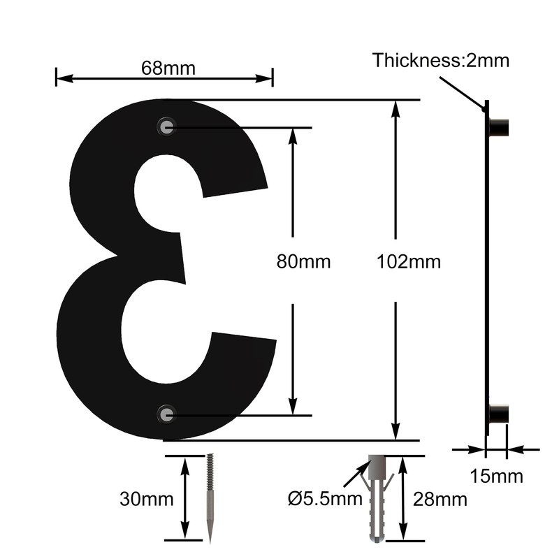 Black Brushed Modern House Number -4 Inch 102mm Height, Made