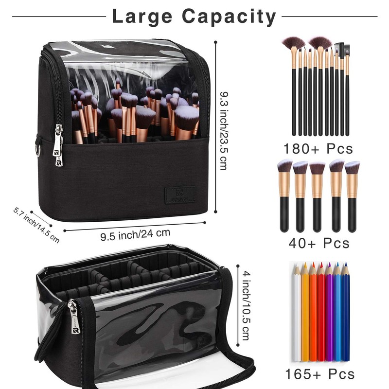 Relavel Travel Cosmetic Bag, Stand-up Makeup Brush Bag with Adjustable