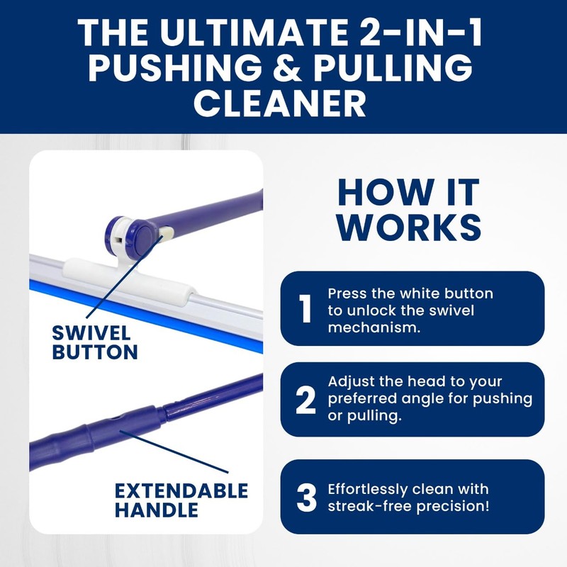 Squee-Jay Extendable Shower Squeegee with 180-Degree Rotating Blade for Push/Pull