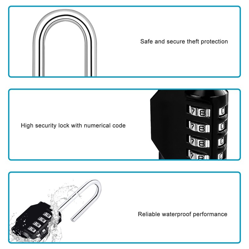 Diompirux Set of 2 Combination Lock with Shackle Long, 4