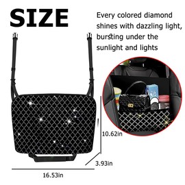 zipelo Bling Car Net Pocket Handbag Holder, Rhinestone Vehicle Backseat Purse Organizer Between Seats, Diamond Hanging Storage Bag Barrier of Pet Kids, Universal Automotive Accessories (White)