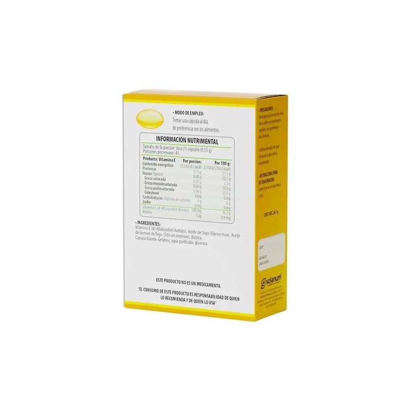 Solanum Pharma Vitamina E Biotina 45 Cáps 550 Mg Cu