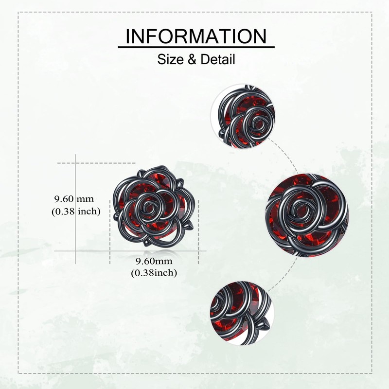 Blacke Rose Earrings 925 Sterling Silver Gothic Rose Stud Earrings