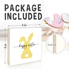 Rdtcgvss 4" X 4" Funny Easter Decor Desk Decor - Bunny - Happy Easter, Easter Table Decorations, Suitable for Farmhouses, Homes, Bathrooms, Kitchens, Etc. (Yellow) - B03
