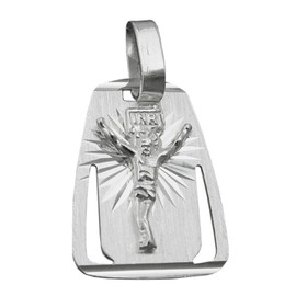 Unbesp The Pendant Unisex Pendant for Necklace with "Jesus Christ Plate 18 x 13 mm with 925 silver small jewellery box
