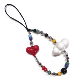 WCCH Short Beaded Phone Charm Handmade Y2K Kawaii Acrylic Phone Lanyard Wrist Strap for Bag Airpods Camera Pendants Decor Red Heart Cloud
