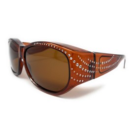Incredible Bargains The Ritzy Polarized 60 mm Fit Over OTG Rhinestone Oval Wrap Around Sunglasses, Brown