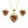 Paris Jewelry 18k Yellow Gold Plated Heart 4 Ct Created Champagne Full Set Necklace, Earrings