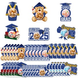 Motiskyy 30 Pack Graduation Candy Favors Class of 2025 Graduation Greeting Cards Bear Cap Tassel Gown with Clear Dome Candy Chocolate Holder for Grad Gift Party Favors(Blue)
