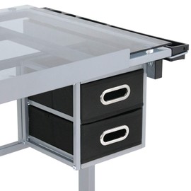 Oteymart Adjustable Drafting Table Glass Top Drawing Desk Craft Station Art Foldable Table Writing Desk Studio Desk W/ 2 Slide Drawers & Rolling Wheels, tilts to 62.5 Degrees