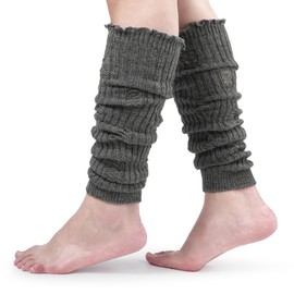 TELAIN Women's Leg Warmers, One Size, 18 Inch Long, Elegant Grey Leg Warmers with Ruffles for Yoga, Cycling, Winter Activities and More, gray