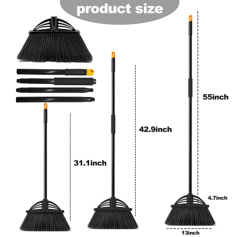 Xifando Heavy Duty Broom - 55 Inch Adjustable Long Handle