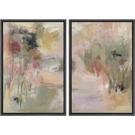 SIGNLEADER Framed Canvas Print Wall Art Set Soft Abstract Pastel Floral Impressionist Botanical Illustrations Modern Multicolor for Living Room, Bedroom, Office - 24"x36"x2 BLACK