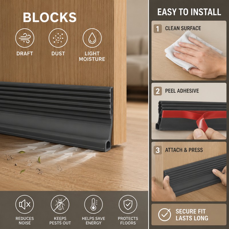 Door Bottom Seal Strip for Draft Blocking – 1M Self-Adhesive
